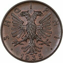 Moneta - Albania -  2 qindar ari - 1935