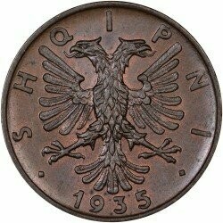 Moneta - Albania - 2 qindar ari - 1935