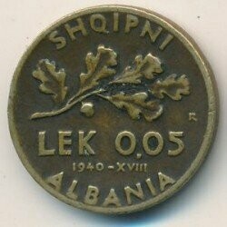 Moneta - Albania -  0.05 lek - 1940