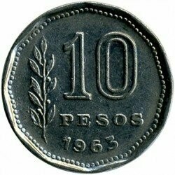 Moneta - Argentina -  10 pesos - 1963