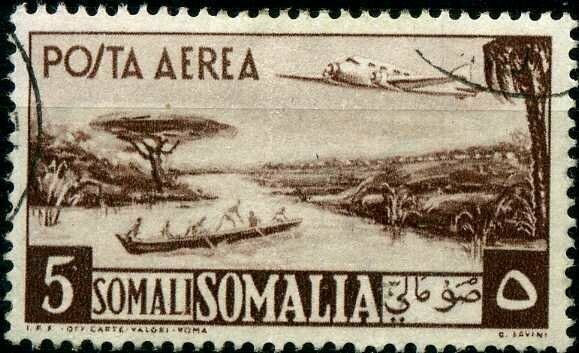 Francobollo - Somalia - Airmail - 5 S - 1950 - Usato