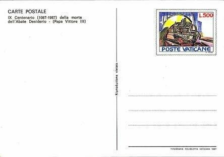 Interi postali Città del vaticano - Cartolina Postale L.500 abate  Desiderio CON ANNULLO FDC - 500 L -  1987