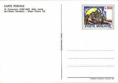 Interi postali Città del vaticano - Cartolina Postale L.500 abate Desiderio CON ANNULLO FDC - 500 L - 1987