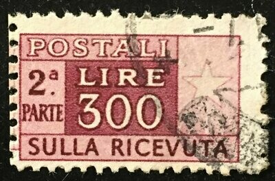 Francobollo - Rep. Italia - Pacchi postali "sulla ricevuta" - 300 L - 1955 - Usato