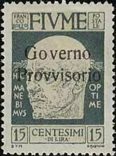 Francobollo - Fiume - Gabriele D´Annunzio Overprint "Governo Provvisorio" -  15 C - - 1921 - Usato