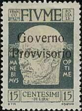 Francobollo - Fiume - Gabriele D´Annunzio Overprint "Governo Provvisorio" - 15 C - - 1921 - Usato