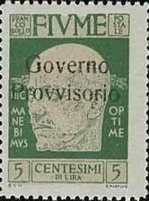 Francobollo - Fiume - Gabriele D´Annunzio Overprint "Governo Provvisorio" - 5 C - 1921 - Usato