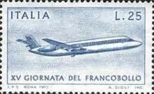 Francobollo - Rep. Italia -15th Stamp Day- Mail plane - 25 L - 1973 - Usato
