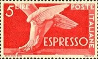 Francobollo - Rep. Italia -  Winged Foot - 5 L - 1945 - Usato