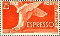 Francobollo - Rep. Italia - Winged Foot - 25 L - 1947- Usato