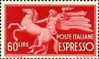 Francobollo - Rep. Italia - Horse and torch bearer -  60 L - 1947 - Usato