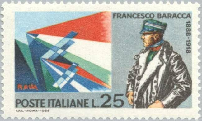 Francobollo - Rep. Italia - Francesco Baracca - 25 L - 1968 - Usato