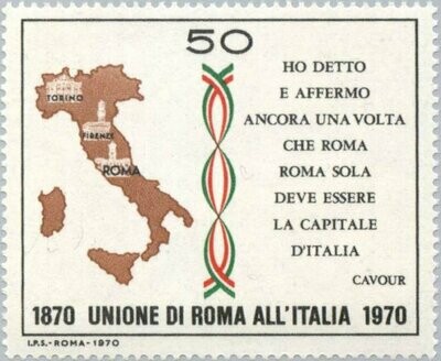 Francobollo - Rep. Italia - Centenary of the Union of Rome and Papal States - 50 L - 1970 - Usato
