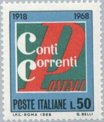 Francobollo - Rep. Italia - Written "postal current accounts" - 50 L - 1968 - Usato