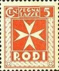 Francobollo - Egeo Rodi - Segnatasse croce di malta - 5 C - 1934 - Usato