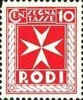 Francobollo - Egeo Rodi - Segnatasse croce di malta - 10 C - 1934 - Usato