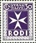 Francobollo - Egeo Rodi - Segnatasse croce di malta - 30 C - 1934 - Usato