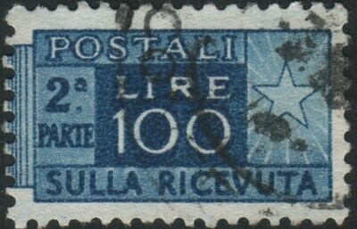 Francobollo - Rep. Italia - Pacchi postali "sulla ricevuta" - 100 L - 1955 - Usato