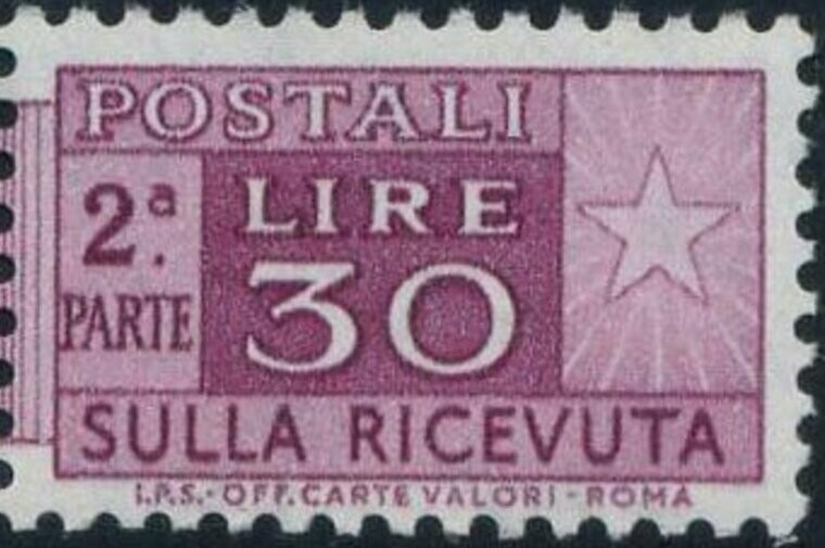 Francobollo - Rep. Italia - Pacchi postali "sulla ricevuta" - 30 L - 1973 - Usato