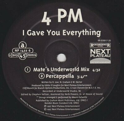 4PM ‎– I Gave You Everything - US version - Vinyl, 12”, 33 ⅓ RPM, Promo