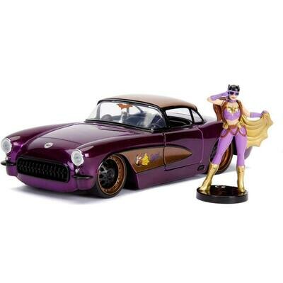 DC Bombshells Diecast Model Hollywood Rides 1/24 1957 Chevy Corvette Batgirl Figure