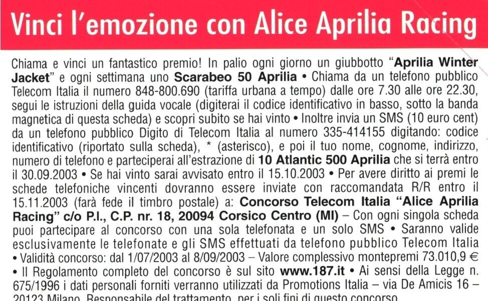 carte telefoniche - Scatta sui premi -italia da 2,5  (catalogo) C&C:F3765, Gol:1665 Usata