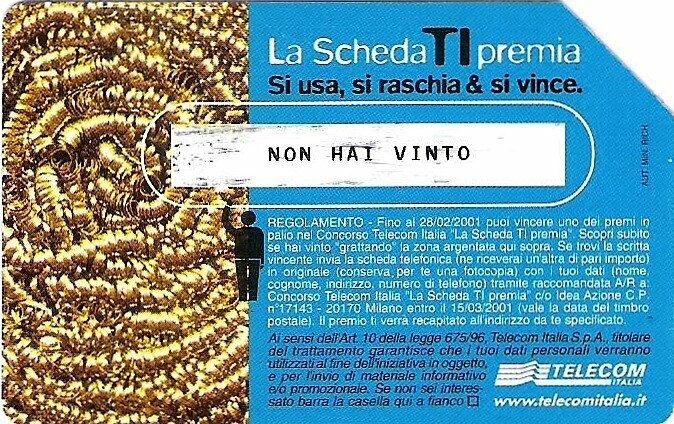 carte telefoniche - La Scheda Ti Premia - 3a Fase -italia da L.5000/€2,58  (catalogo) C&C:F3350, Gol:1259 Usata