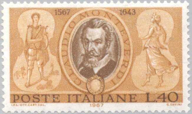 Francobollo - Rep. Italia - Claudio Monteverdi and subject of the Orfeo - 40 L - 1967 - Usato
