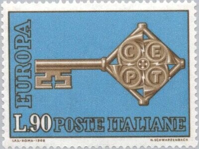 Francobollo - Rep. Italia - EUROPA - Key with CEPT emblem in key grip - 90 L - 1968 - Usato