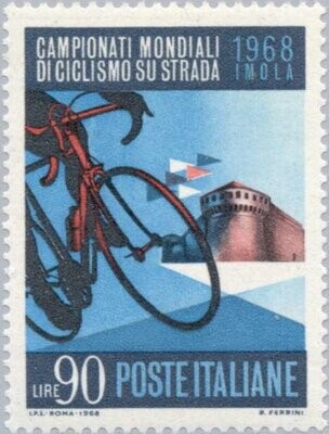 Francobollo - Rep. Italia - Racing bike and fortress of Imola - 90 L - 1968 - Usato