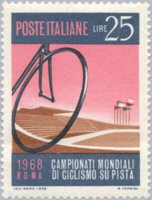 Francobollo - Rep. Italia - Bicycle racing velodrome and Rome - 25 L - 1968 - Usato