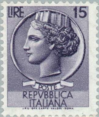 Francobollo - Rep. Italia - Coin of Syracuse - 15 L - 1956 - Usato