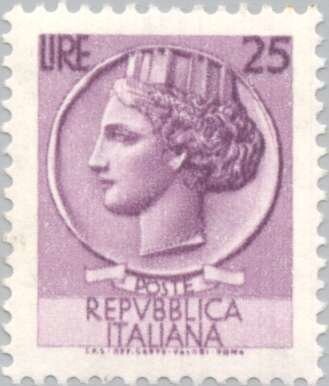 Francobollo - Rep. Italia - Coin of Syracuse - 25 L - 1968 - Usato