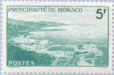 Francobollo - Principato di Monaco - Roads of Monaco from bird's eye view - 5 F - 1949 - Usato