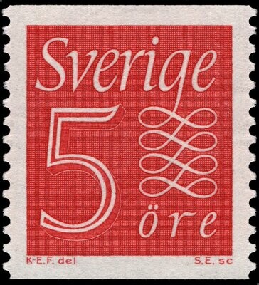 Francobollo -Svezia-New Numeral type-5 Ore-1957 Usato