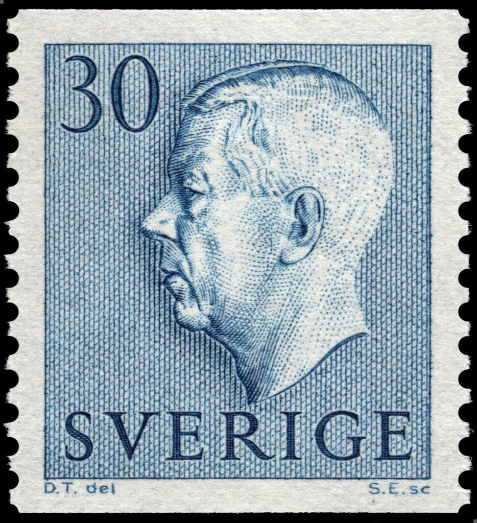 Francobollo -Svezia-King Gustaf VI Adolf - with imprint-30 Ore-1957 Usato