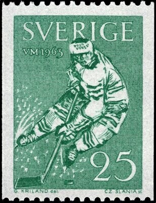 Francobollo -Svezia-WC Ice-hockey-25 Ore-1963- Usato