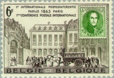 Francobollo - Belgio - Centenary of Paris Postal Conference - 6 F - 1963 - Usato