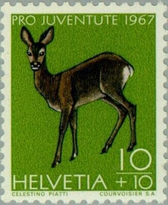 Francobollo - Svizzera - Roe Deer (Capreolus capreolus) - 10+10 C - 1967 - Usato