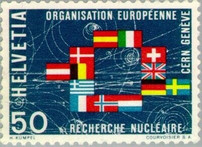 Francobollo - Svizzera - Nuclear fission phase & flags of participating countries - 50 C - 1966 - Usato