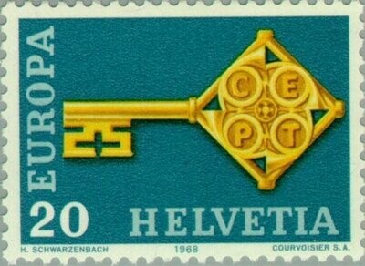Francobollo - Svizzera - Key with CEPT badge - 20 C - 1968 - Usato