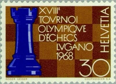 Francobollo - Svizzera - Rook & chessboard - 30 C - 1968 - Usato