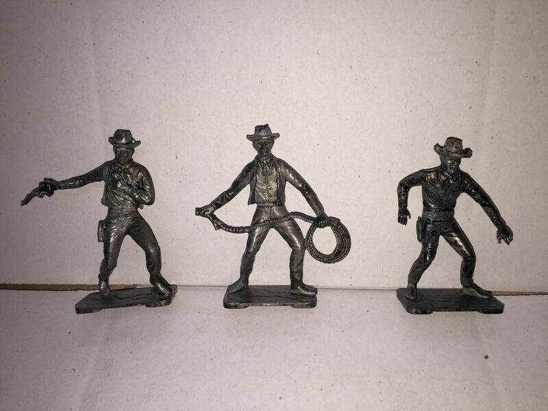 Jumbotoys SET 3 Soldatini Scala 1:32 54mm COWBOYS 6cm in Metallo anni 70 Vintage