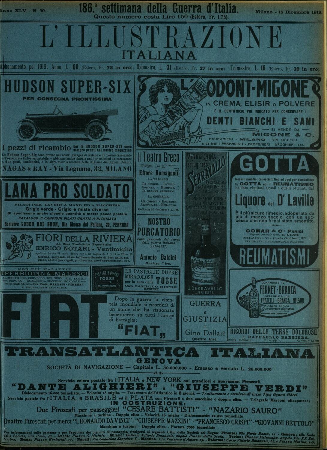 L'illustrazione Italiana anno XLV N.50 del 1918