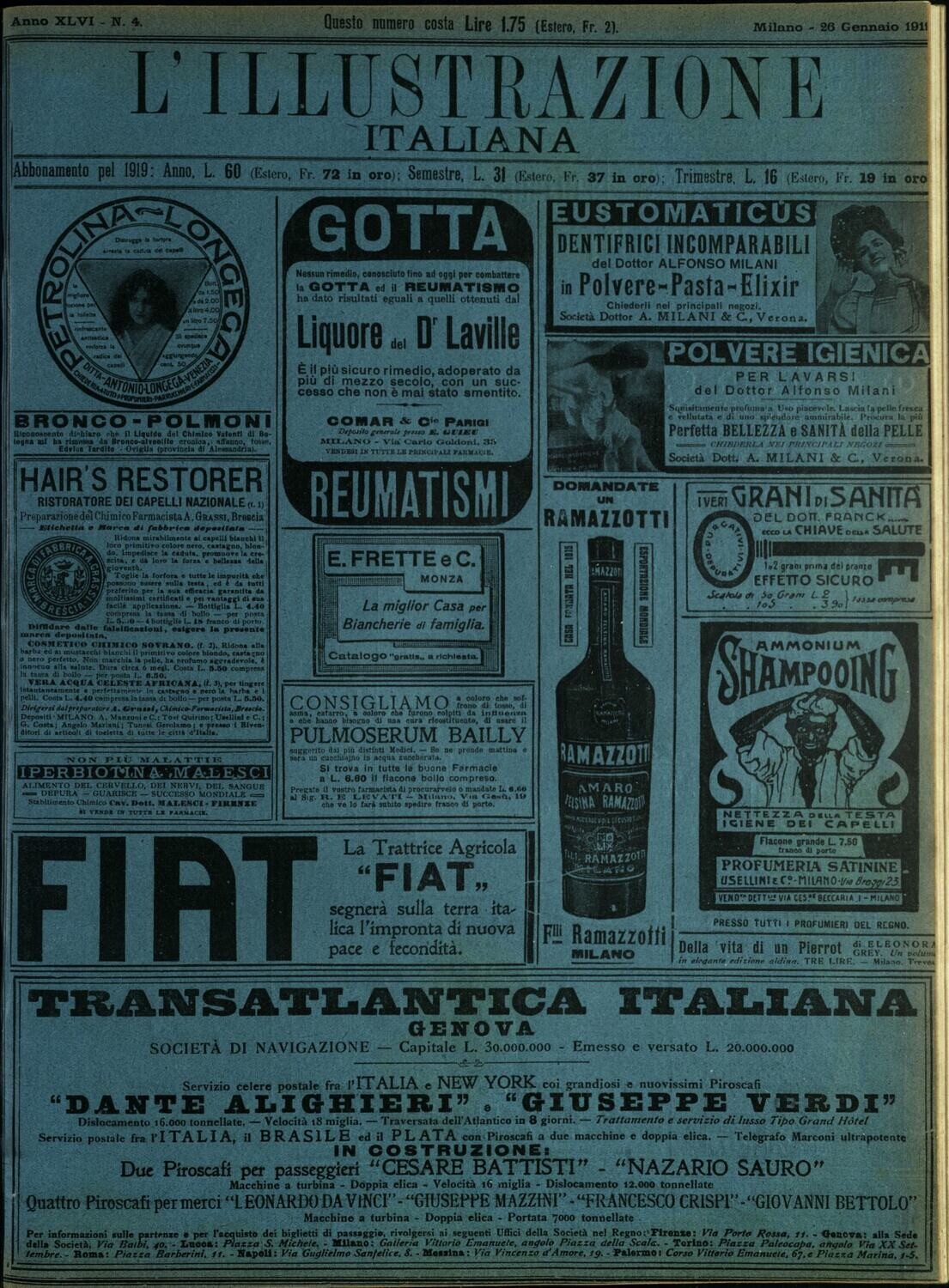 L'illustrazione Italiana anno XLVI N.4 del 1919