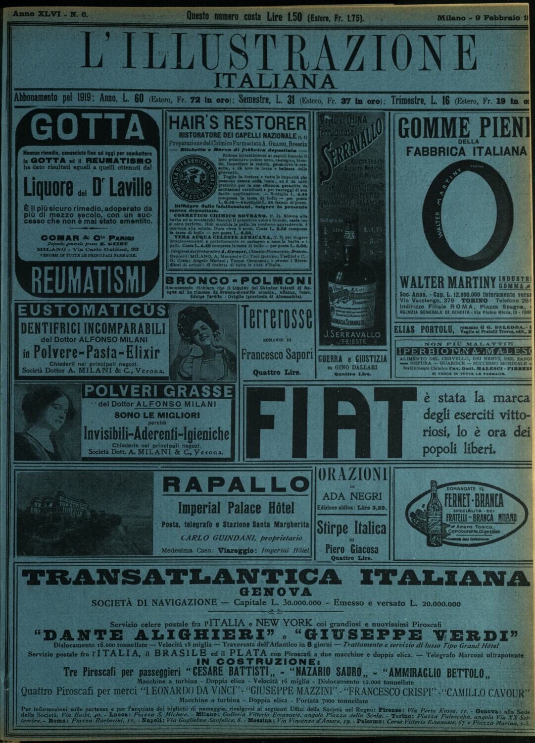 L'illustrazione Italiana anno XLVI N.6 del 1919