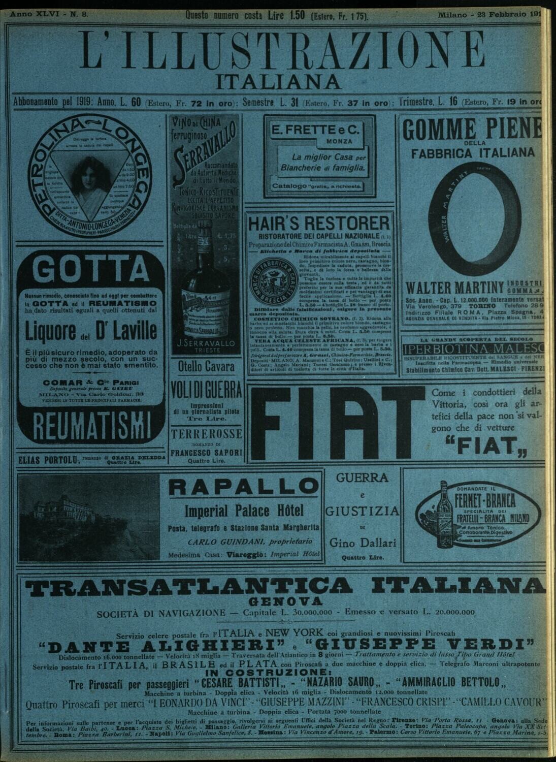 L'illustrazione Italiana anno XLVI N.8 del 1919