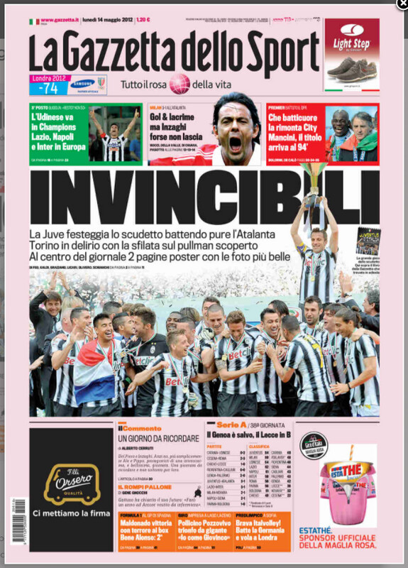 La gazzetta dello sport anno 116 n.113 Lunedi 14 Maggio 2012 - scudetto Juventus