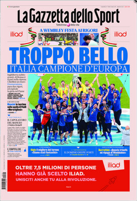 La gazzetta dello sport anno 125 n.163 Lun 12 Luglio 2021 - Italia Campione d'Europa