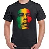 T-Shirt Junky Bob Marley Multicolore Face - Maglietta da Uomo Black Large